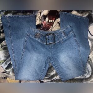 VINTAGE Angels Stylish Blue Women's Jeans Beaded Sewn Belt Sz 29 Y2K hip huggers